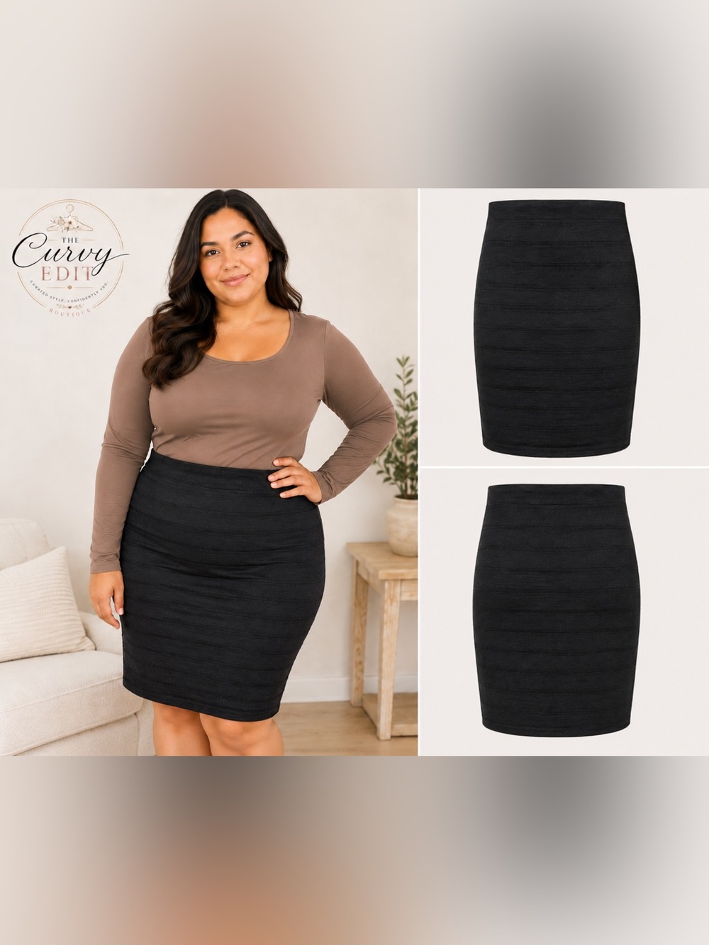 Olivia Blu 3X Black Textured Pull-On Pencil Skirt Plus Size